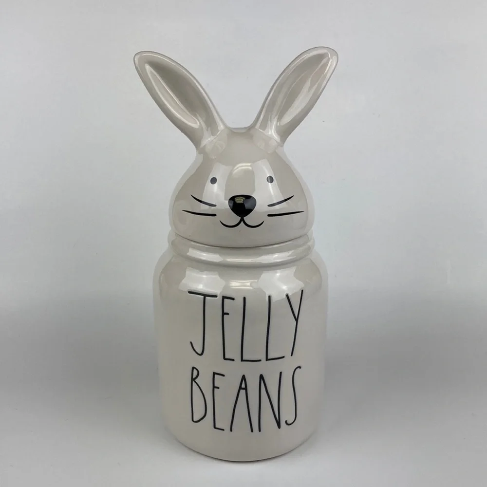 Rae Dunn Artisan Ceramic Jelly Beans Bunny Candy Canister 9.5”